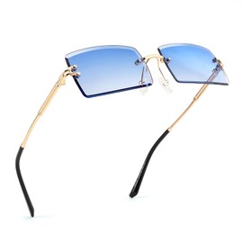 FEISEDY Vintage Rimless Sunglasses Rectangle Frameless Candy Color Glasses Women Men B2642 (13 Gradual Blue, 60)