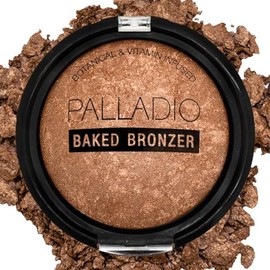 Palladio Baked Bronzer, altamente pigmentado y fácil de mezclar, brillo bronceado reluciente, uso seco o húmedo, dura todo el día, polvo compacto, Illuminating Tan
