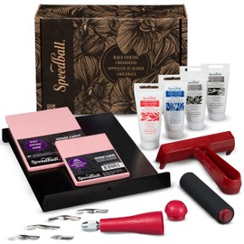 Speedball Block Printing Fabric Deluxe Kit, 14 Pieces, Includes Inks, Brayer, Bench Hook, Lino Handle and Cutters, Speedy-Carve Relief Blocks