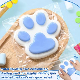 Hiboom 1 Pcs 6 Inch Big Cat Paw Stress Relief Toy Kawaii Cute Squeeze Squishy Gifts Silicone Claw Fidget Sensory Toys Decompression for Adult Desk Stress Relief Party Favor(Blue, White)