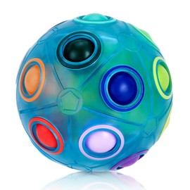 ROXENDA Magic Ball Rainbow Ball, Skill Game Fidget Puzzle Ball with 20 Holes Pouch Color Matching - Brain Teaser Ball toys for Kids Birthday Party & 3D Stress Ball for Children and Adults(Blue)
