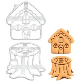 BAKERLOGY Set of 2 Cottage House and Tree Stump Cookie Cutters - Bake Enchanting Forest Treats - Ideal on Fondant, Dough, Clay