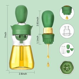 Oil Dispenser Bottle with Brush-2Pack 7oz/200ML 2 IN 1 Glass Olive Oil Dispenser with Silicone Basting Brush for Cooking Oil Storage and Container for Kitchen BBQ, Frying, Air Fryer, Grilling - Green