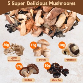 5oz 5 kinds Dried Mixed Wild Mushrooms, Porcini Shiitake Oyster Portobello