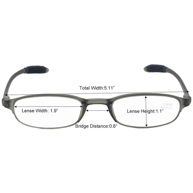 Mcoorn Lightweight Reading Glasses Grey Frame,Flexible(Memory Plastic) Readers, Men and