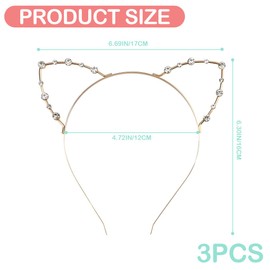LNQ LUNIQI Women's Cat Ears Headband Gold, Pack of 3 Girls Cat Hair Accessories with Rhinestones for Cosplay Party Costume Party