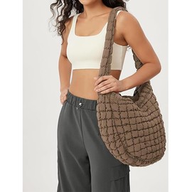 Raiuyow Quilted Puffer Tote Bag Large Puffy Crossbody Shoulder Bag with Zipper Lightweight Carryall Bag Soft Hobo Handbags, Yellow