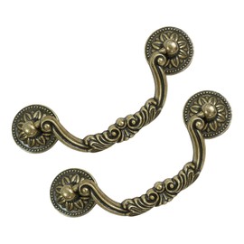6 Pack Antique Brass Drawer Pulls, Decorative Vintage Cabinet Handles with 4-3/4 Inch Hole Centers, Metal Hardware for Kitchen Cupboards Dressers Bathroom Cabinets