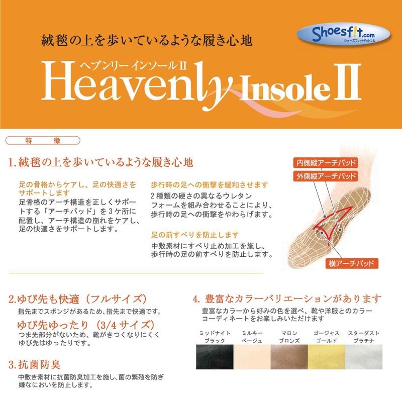 Heavenly Insole II (3/4 Size) Gorgeous Gold, , ,