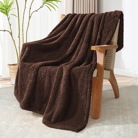 Exclusivo Mezcla Fuzzy Fleece Throw Blanket for Couch Sofa, Soft Warm and Fluffy Velvet Blanket, Suitable for All Seasons, 50x60 Inches, Coffee