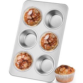 Leonyo 6-Cup Cupcake Pan, Stainless Steel Standard Size Cupcake Pans Tray for Baking, Metal Non-Toxic Muffin Tins, Dishwasher Oven Safe