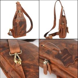 ROCHERE Leather Fanny Pack – Vintage Waist Bag & Crossbody Sling for Men & Women - Multi-Pocket Travel Pouch with Adjustable Strap