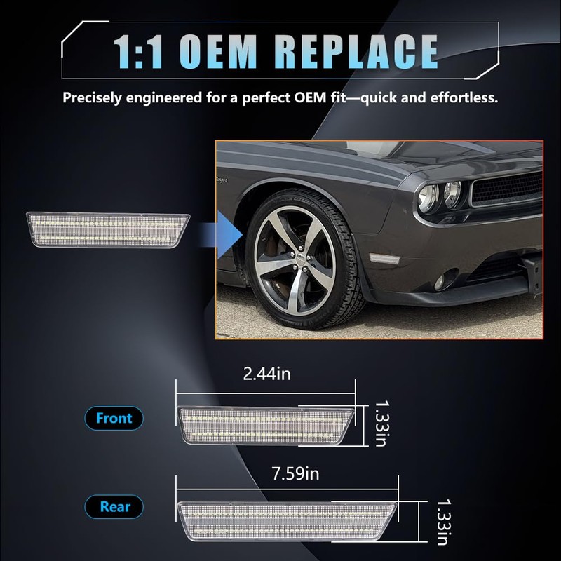 VANKUB 4 PCS LED Side Marker Lights for Dodge Challenger