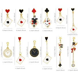 SUBANG 6 Pairs Red Heart Poker Earrings for Women Unique Playing Card Dangle Earrings Asymmetric Long Clock Poker Dangle Earrings for Women