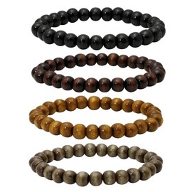 Eigso 4 Pcs 8mm Mens Wood Beads Bracelets for Mala Prayer Meditation Wrist Bracelet Set for Men Women