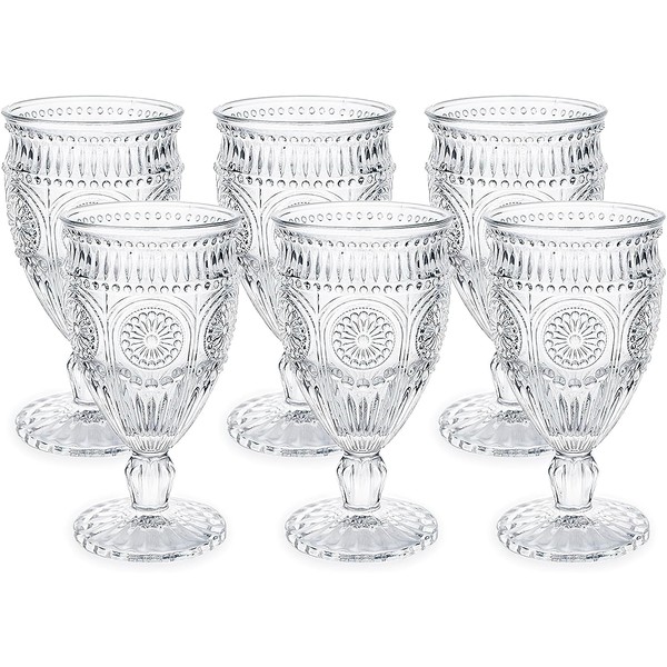 Kingrol 6 Pack Wine Glasses Goblets, 10 oz Vintage Water Glasses, Romantic Mixed Drink Glasses for Party, Daily Use