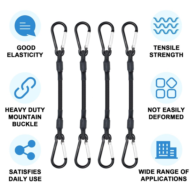 SDTC Tech 8IN Mini Short Bungee Cords with Carabiner Hooks