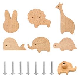 VOSSOT Wooden Cabinet Knobs for Children's Room, Pack of 6 Animal Wooden Drawer Handles, Animal Shape Furniture Knobs, Children's Wooden Door Drawer Handles, Wooden Knobs with Animal Motifs, Cabinet