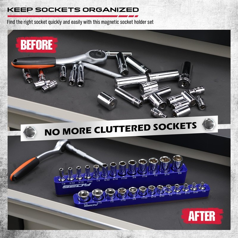 2-Piece 1/4"-Drive SAE Magnetic Socket Organizer Set (Holds 26 Sockets)