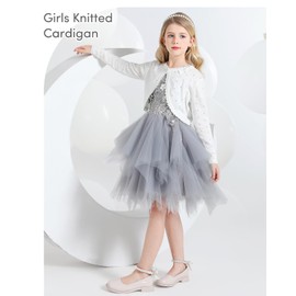 Domee Girls Knitted Cardigan Cotton Bolero Shrug Long Sleeve Solid Colour Cream White 11-12 Years (Manufacturer Size 160)