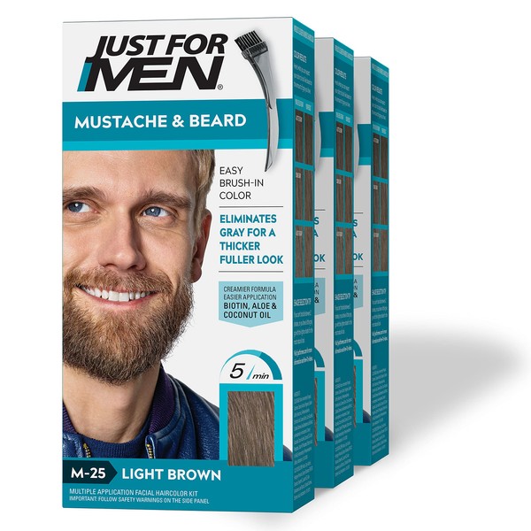 Just For Men Brush-In Mustache, Beard And Sideburns, Light Brown - Kit ( Pack of 3 )