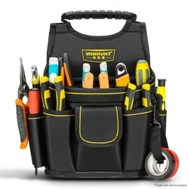 WINHUNT Tool Belt Pouch with 18 Pockets, Tool Pouch Bag with Adjustable Belt, 20.5 x 14 x 33cm, Tools Storage Pouches for Electrician, Carpenter, Black