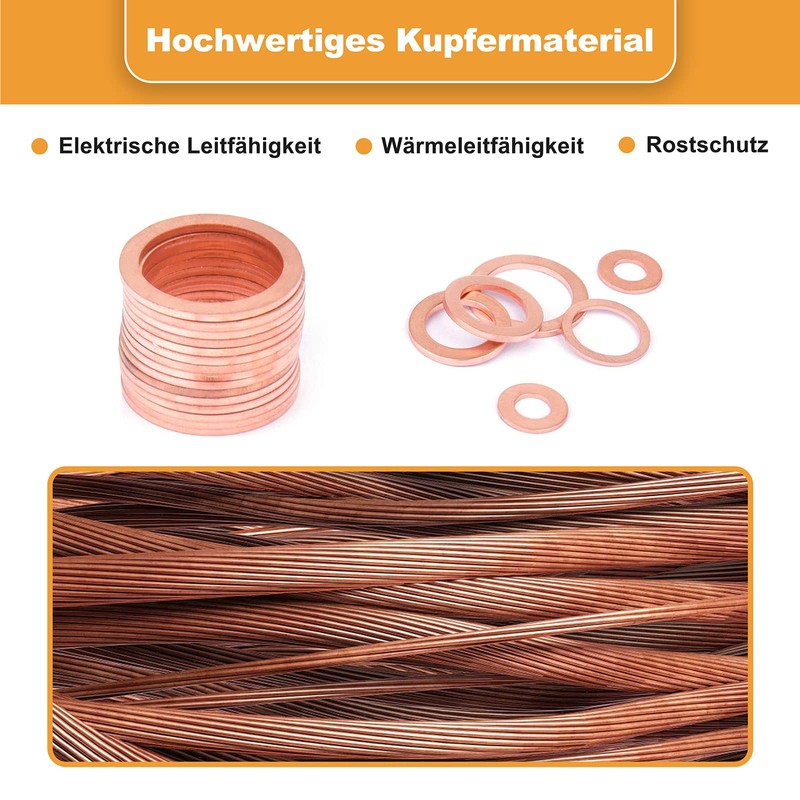 VIGRUE Set of 420 Copper Sealing Rings Assortment, Washers Copper