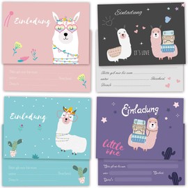 8 Invitation Cards with Llama Motifs in Set to Write Yourself with Envelopes, Birthday Cards with Funny Animals for Children with Writeable Fields, 4 x 2 Individual Flat Cards in a Set