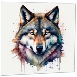 Wolf Head Greeting Card - Watercolour Wolf Card 145mm x 145mm