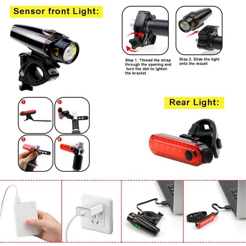 350 Lumen Bike Light Set USB Rechargeable Cycling Front and