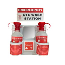 Portable Eye Wash Station OSHA Approved – Wall-Mounted Emergency Eyewash Kit with Mirror & Emergency Sign Included – First Aid Safety Equipment (Solution Not Included)