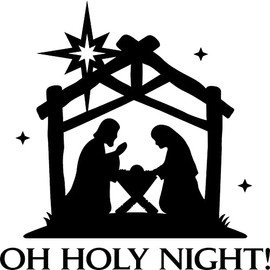 Oh Holy Night Christmas Nativity Scene Vinyl Decal Sticker for Car/Window/Wall (White Gloss)