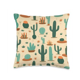 Desert Cactus Mix Pattern All Over Print Design Desert Cactus Mix Pattern Throw Pillow, 16x16, Multicolor