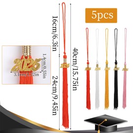5pcs Graduation Tassel 2025, Polyester Academic Graduation Cap Tassel with Charm Ideal Grad Hats Ceremonies Hanging Accessories Decorations and Celebration Souvenir Gifts(Colors)