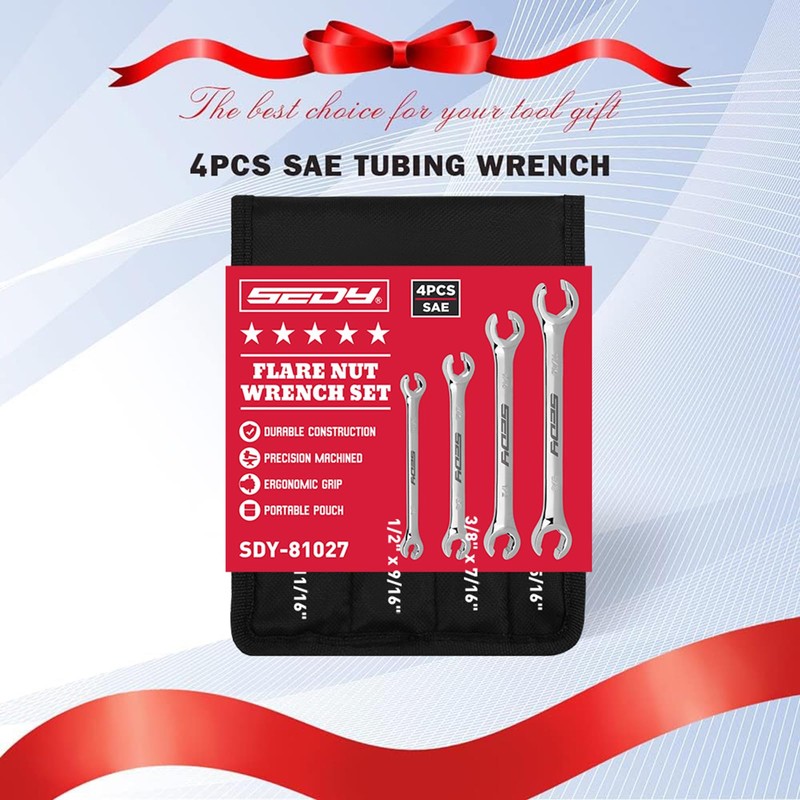 4-Piece Flare Nut Wrench Set - SAE Brake Line Wrench