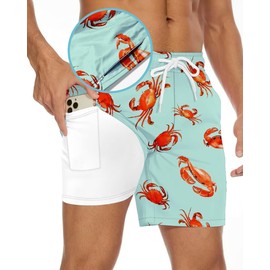 TENGINE Men's Swim Trunk 5" with Compression Liner 5 Inch Quick Dry Board Shorts Zipper Pocket