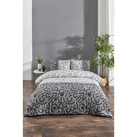 Nuit Des Rêves XXL Quilt Cover Set (155 x 220 cm), Black/White/Grey, 65% Cotton/35% Polyester, Machine Washable, 120 Thread Count, Button & Envelope Closure, Stylish & Comfortable Bedding