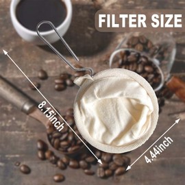 2 Pack Cloth Coffee Filter, Reusable Coffee Sock Filter, Flannel Cloth Tea Strainer Coffee Filter Bag with Stainless Steel Handle for Home Office Handmade Coffee (Cream)
