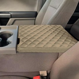 BoxCheer Armrest Cover Suitable for 2015-2023 Ford F150/ for 2017-2023 Ford F250 F350 with 40/20/40 Jump Seat Center Console Anti-Scratch Leather Mat Interior Accessories (Beige Rhombus)