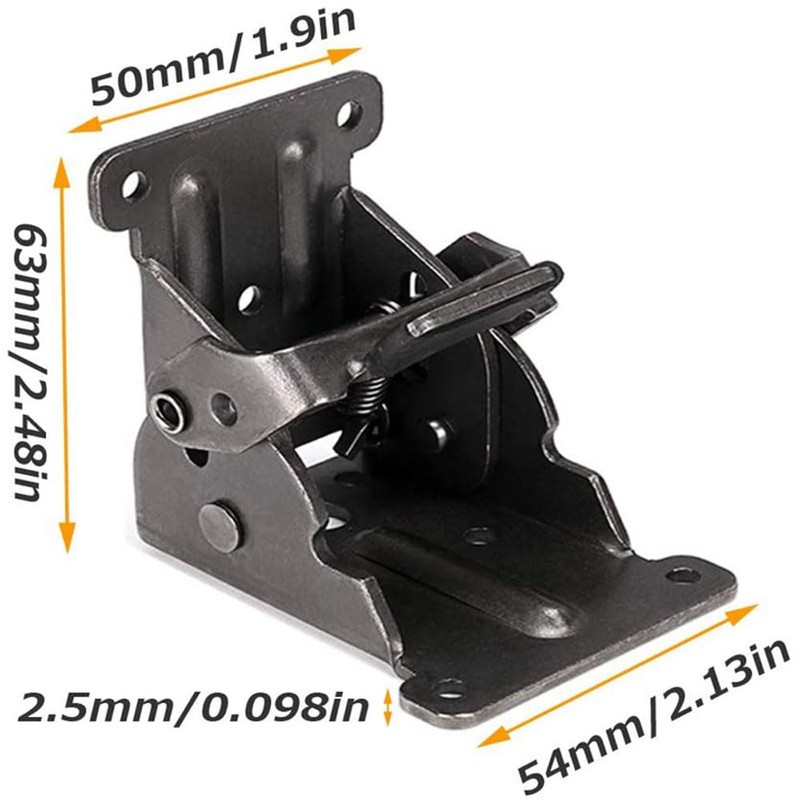 Lheng 2Pack Black Foldable Bracket Self-Lock Hinge Hardware with Screws