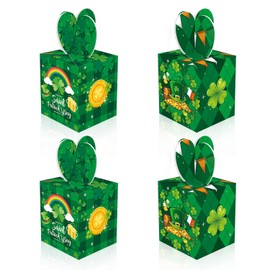 12pcs St Patricks Day Treat Boxes Small Gift Boxes Green Shamrock Clover Cardboard Gift Goodies Candy Boxes for Lucky Irish Party, Wedding Saint Patrick’s Party Favor Supplies