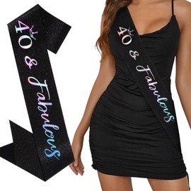 BAHABY 40th Birthday Decorations for Women 40th Birthday Sash 40 & Fabulous 40th Birthday Gifts for Women- Black