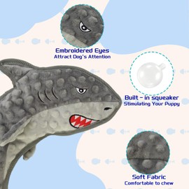 VWPTCHI Squeaky Durable Chew Shark Crinkle Paper Dog Toy agreesive Toys No Cotton Filling Interactive Hours of Fun Keep pups Busy no Stuffed - Hours of Fun Grey Shark