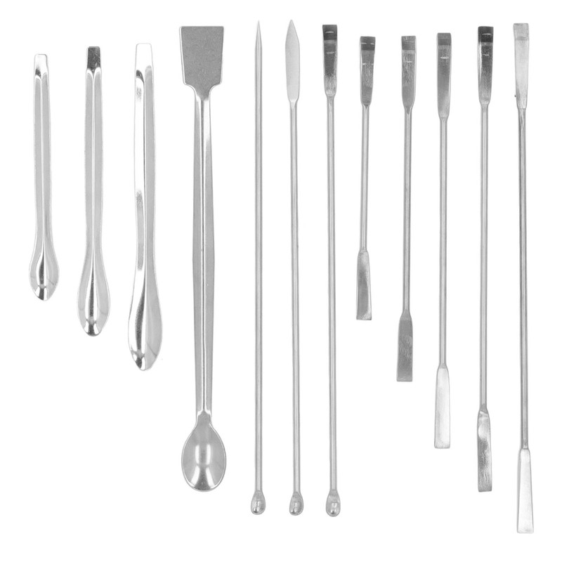 12Pcs Laboratory Spatula Stainless Steel Reagent Scoop Spoon Tool Set