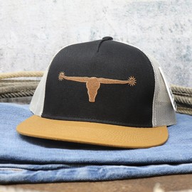 American Cattle Co. Bull Spurs Icon Adjustable Snapback Western Hat (US, Alpha, One Size, White/Black/Tan)