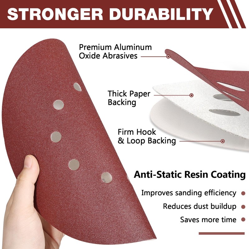 50 Pack 9-Inch 10-Hole Hook-and-Loop Sanding Disc, 60 Grit Aluminum