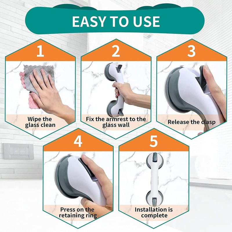 VR7 Powerful Suction Grab Support Handle Bathroom Shower Handle Safety