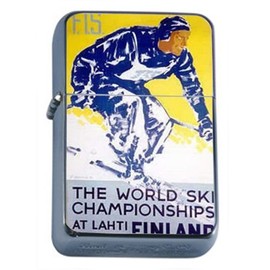 Ski Finland 1938 Retro Travel Windproof Refillable Flip Top Oil Lighter with Tin Gift Box D-251