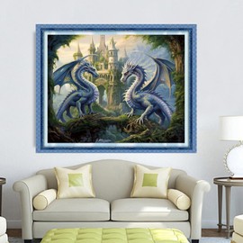 DMCVIVR Stamped Cross Stitch Kits for Adults Beginners Embroidery Kits 11CT Needlepoint Kits Cross Stitch Patterns Embroidery Patterns-Dragon Castle 16x20 inch