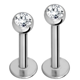 Forbidden Body Jewelry 16G 8mm & 10mm Internally Threaded Solid Titanium Tragus/Helix Earring/Labret Stud with 3mm CZ Ball Top
